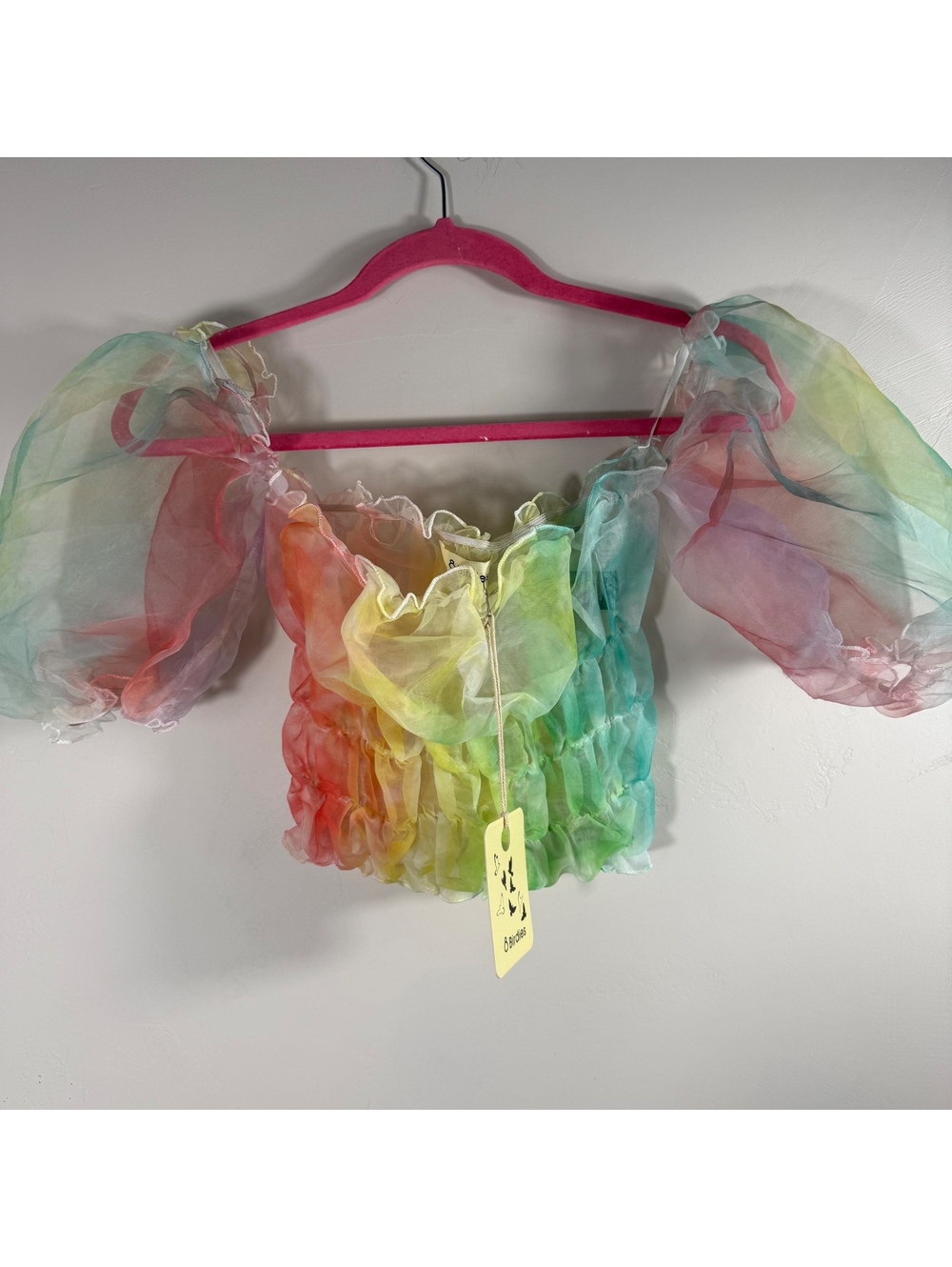 8 Birdies Rainbow Sheer Ruffle Crop Top | M | Y2K Fairycore